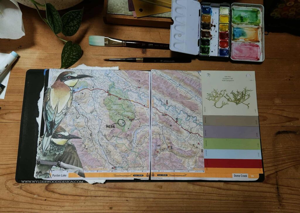 flat lay interior design journal design concept canada backroad mapbooks dome creek purden lake british columbia