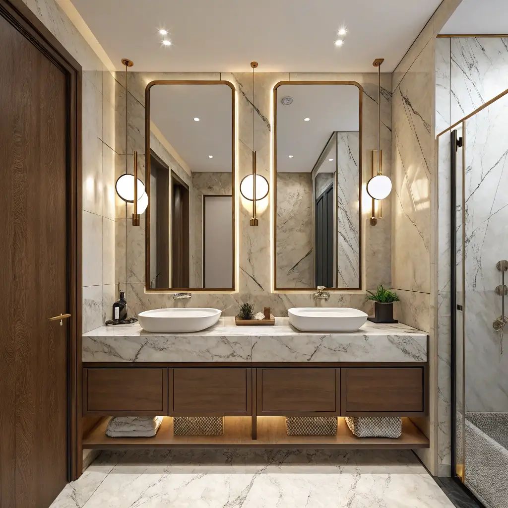 backlit mirror with layered lighting